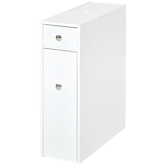 HOMCOM Slim Floor Cabinet Narrow Wooden Storage with Drawers Bathroom White