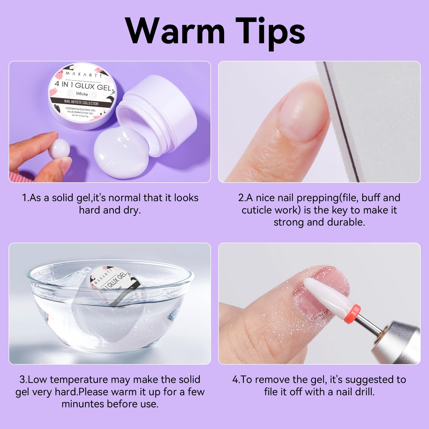 Makartt 3D Gel Nail Art – 4-in-1 Solid Builder Gel White, Non-Sticky, 2x15ml + UV Glue for Tips