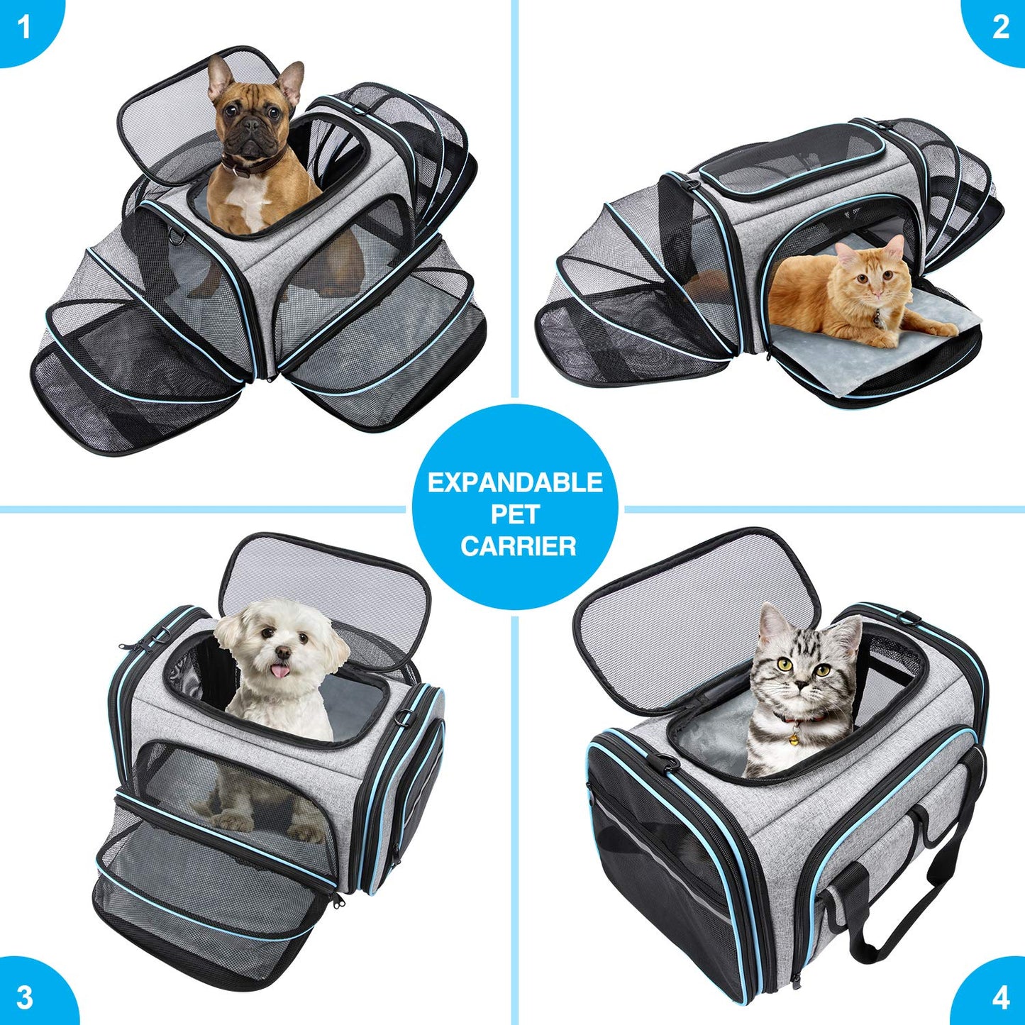 MASKEYON Airline Approved Pet Carrier — Large Soft Sided Expandable TSA Carrier for Cats, Dogs & Small Pets