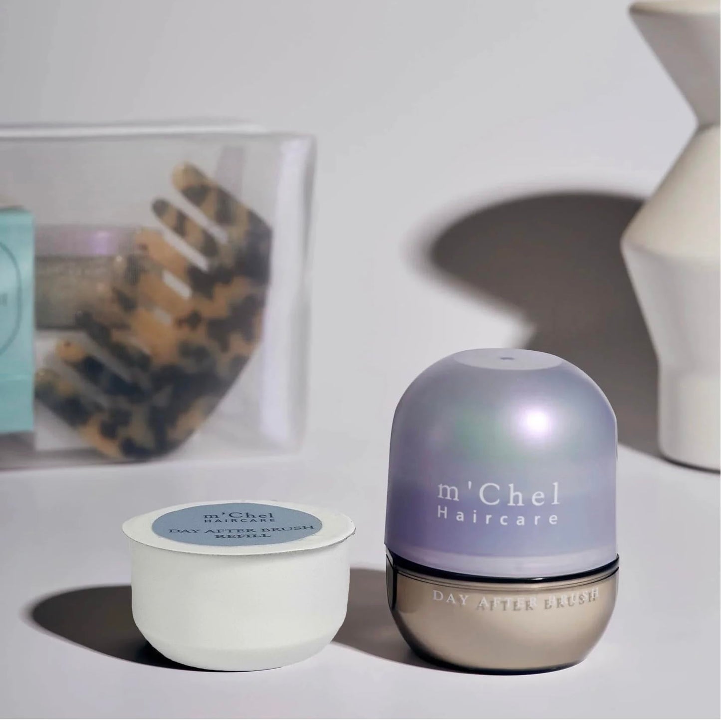 m'chel Day After Brush Dry Shampoo 0.45oz – Refillable Powder, Oil Absorber with Ginger, Pomegranate & Peony