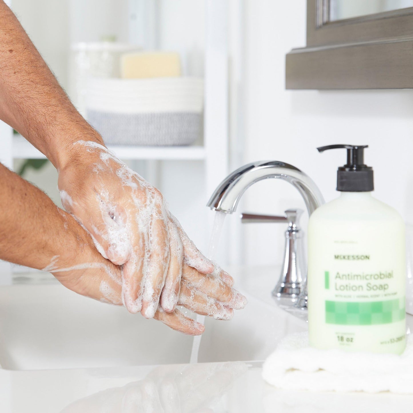 McKesson Antimicrobial Lotion Hand Soap with Aloe — 18 oz Pump Bottle, Herbal Scent