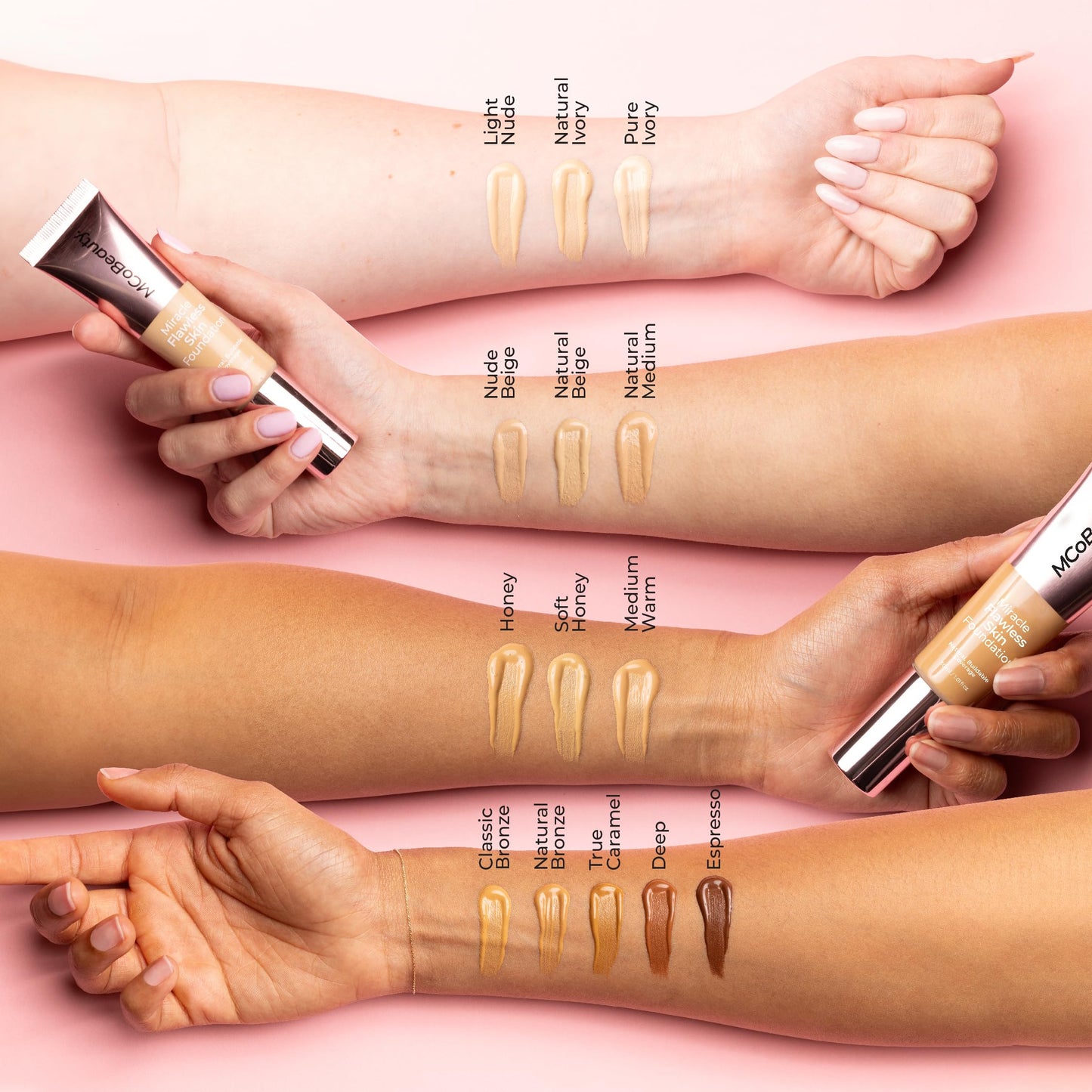 MCoBeauty Miracle Flawless Skin Foundation - Natural Medium, Dewy Finish