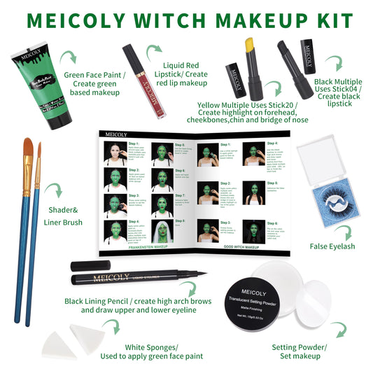 MEICOLY Green Witch Makeup Kit | SFX Halloween Set for Elphaba & Frankenstein