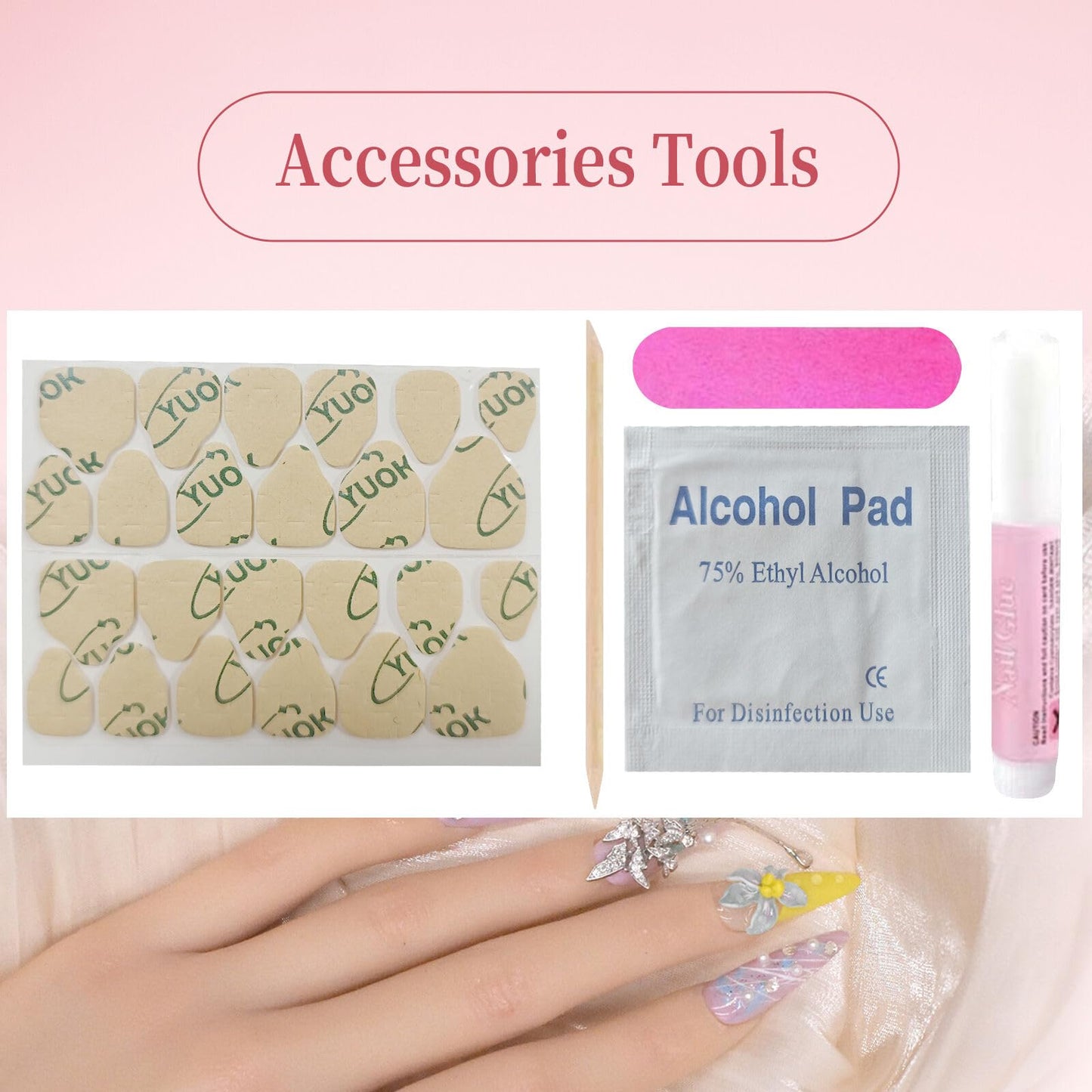 MellowBells Candy Party Nails – Handmade 33mm Long Square Press On Nails with Ring (Size L)