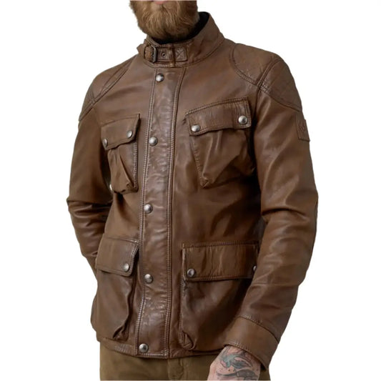 Men’s Walnut Leather Field Jacket for Men