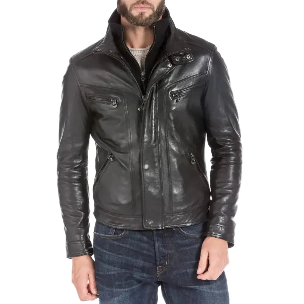 Men’s Black Lambskin Leather Sports Jacket