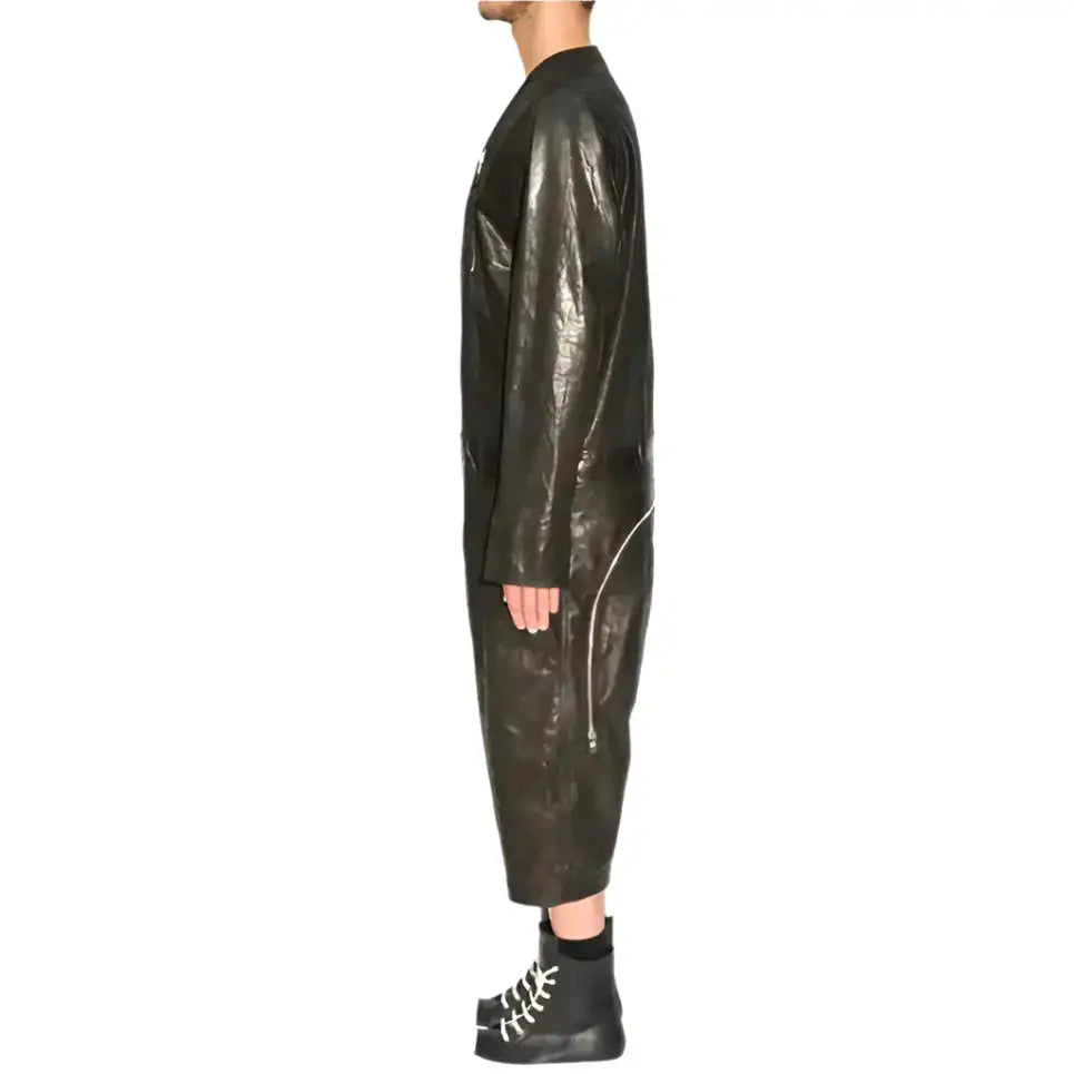Men’s Black V-Neck Leather Jumpsuit