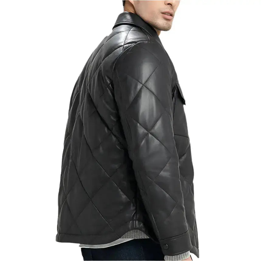 Men’s Black Quilted Leather Jacket – Slim Fit Biker Style