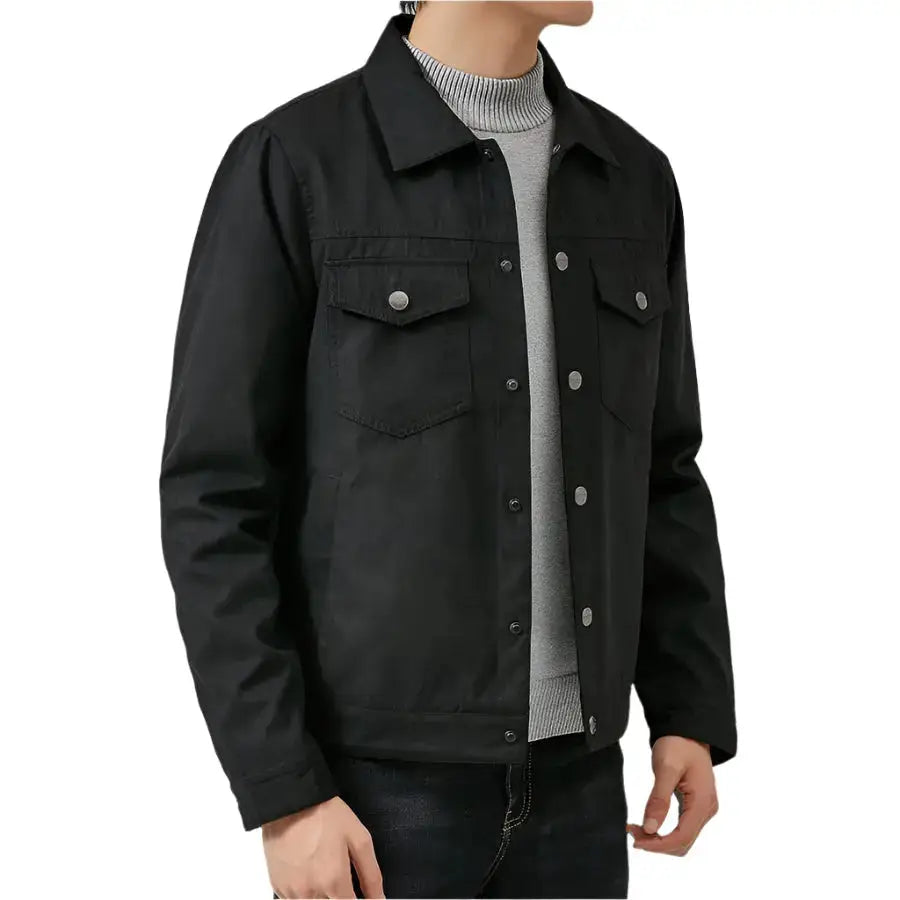 Men’s Black Suede Leather Lapel Jacket