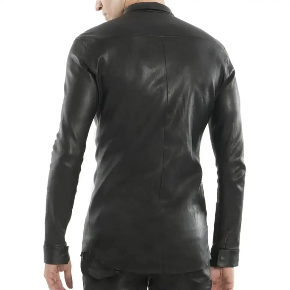 Men’s Black Tight Fit Leather Shirt
