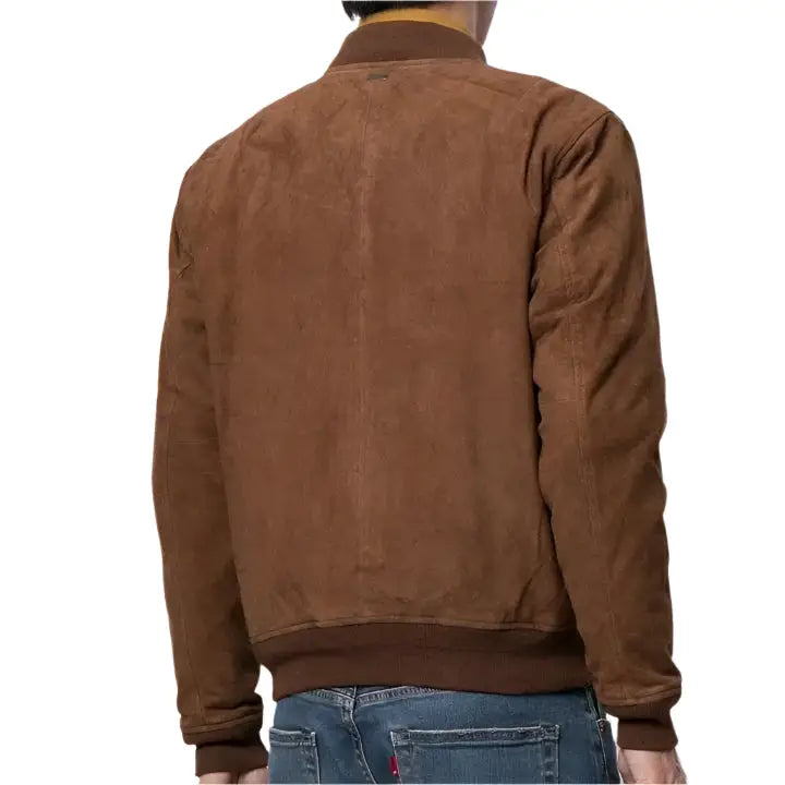 Men’s Brown Suede Leather Bomber Jacket