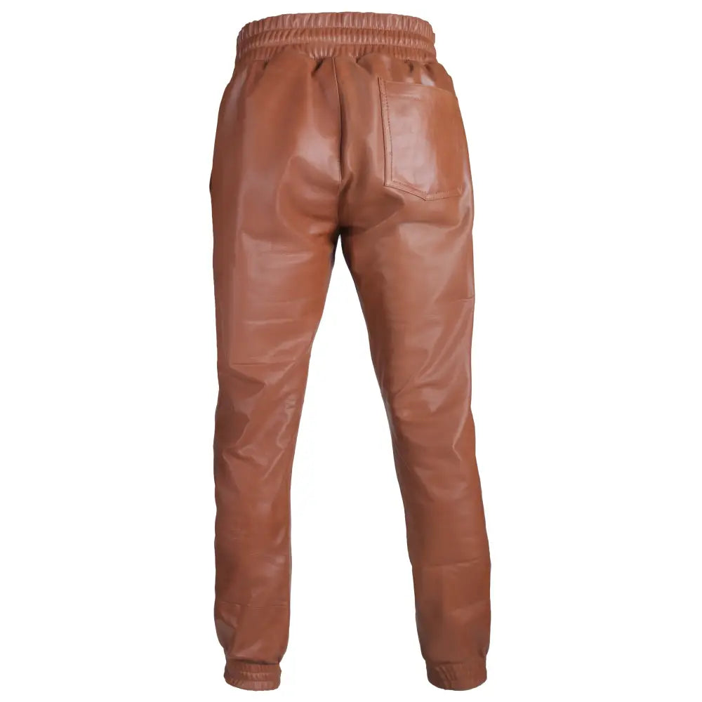 Men’s Dark Brown Rib-Knit Leather Pants