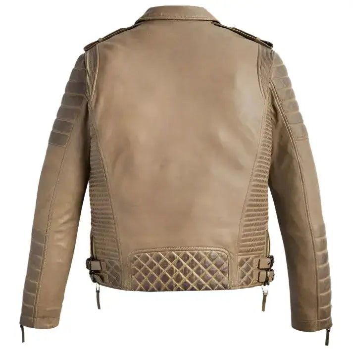 Men’s Desert Brown Waxed Leather Biker Jacket
