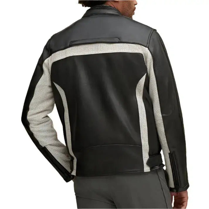 Mens Genuine Leather Color Blocked Biker Jacket