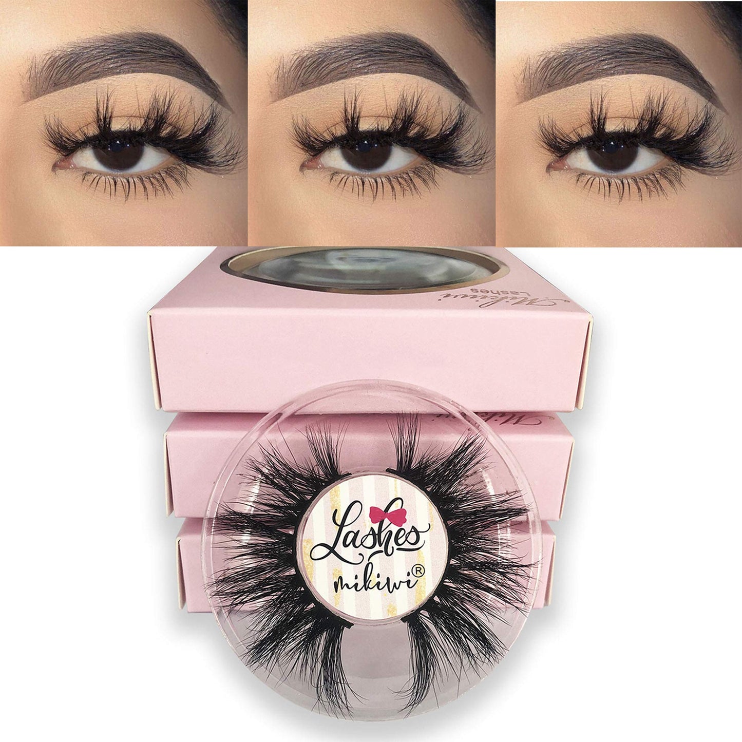 Mikiwi 3 Pairs Real Mink Lashes D384-3 | 20mm 3D Fluffy Full-Strip, Cruelty-Free