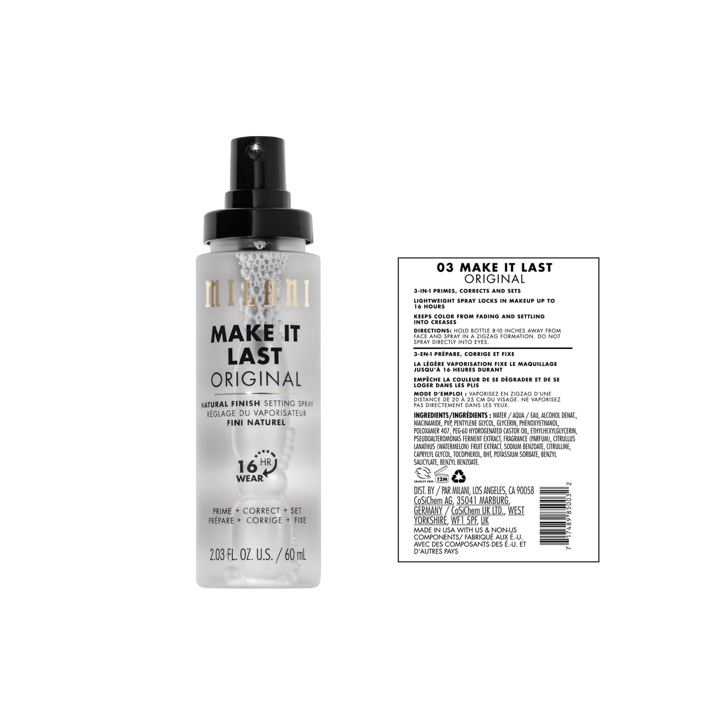 Milani Make It Last Setting Spray + Primer Original – Natural Finish with Niacinamide, 2-Pack (2.03 fl oz each)