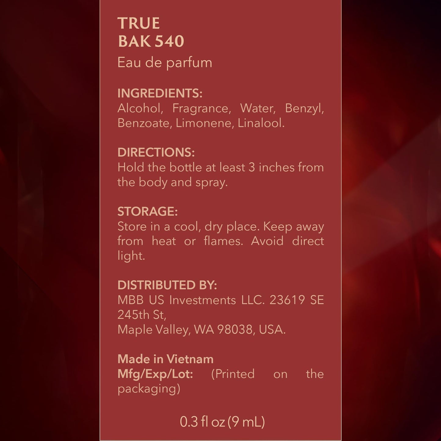 Mine True Bak 540 Amber Saffron Perfume – 9ml Travel Size EDP, Inspired by Baccarat R.ouge 5.40