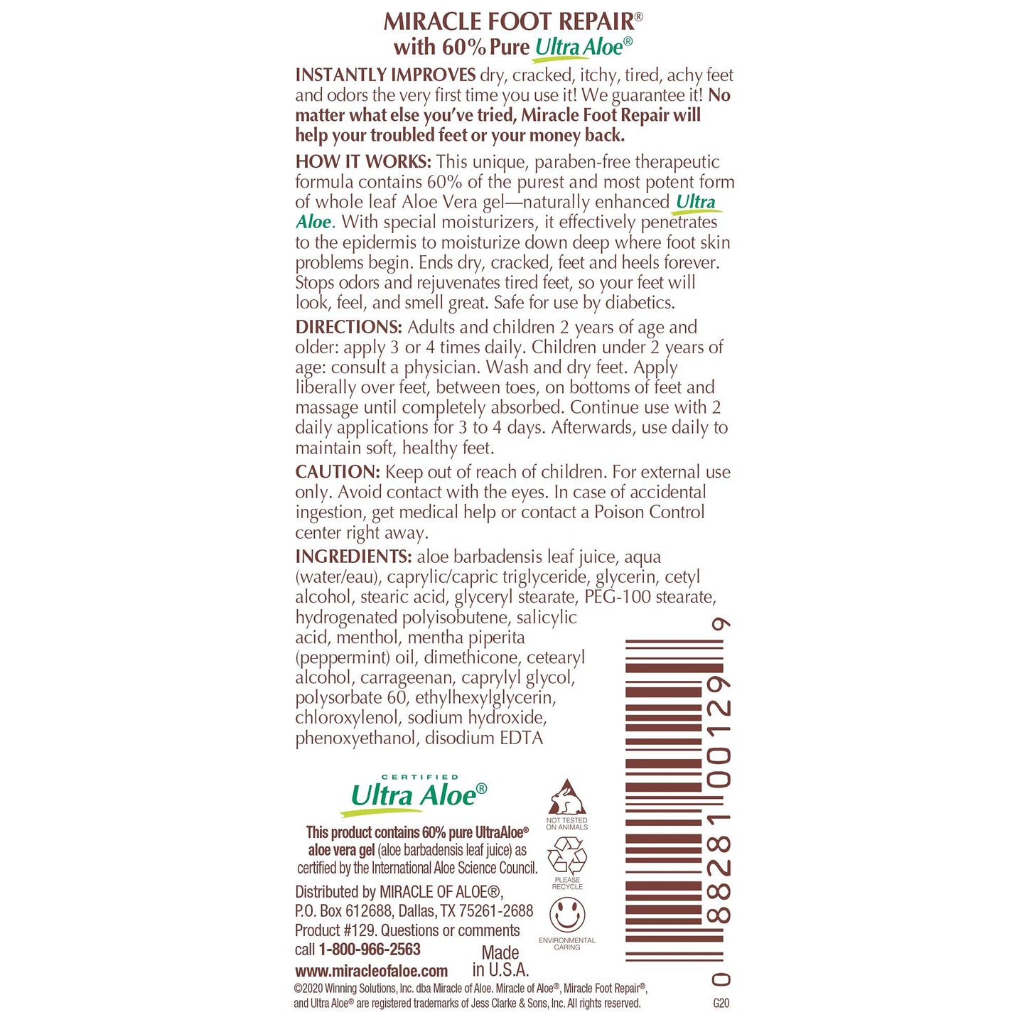 Miracle of Aloe Hand Repair 8 oz & Foot Repair 1 oz – Fast-Absorbing Moisturizing Duo
