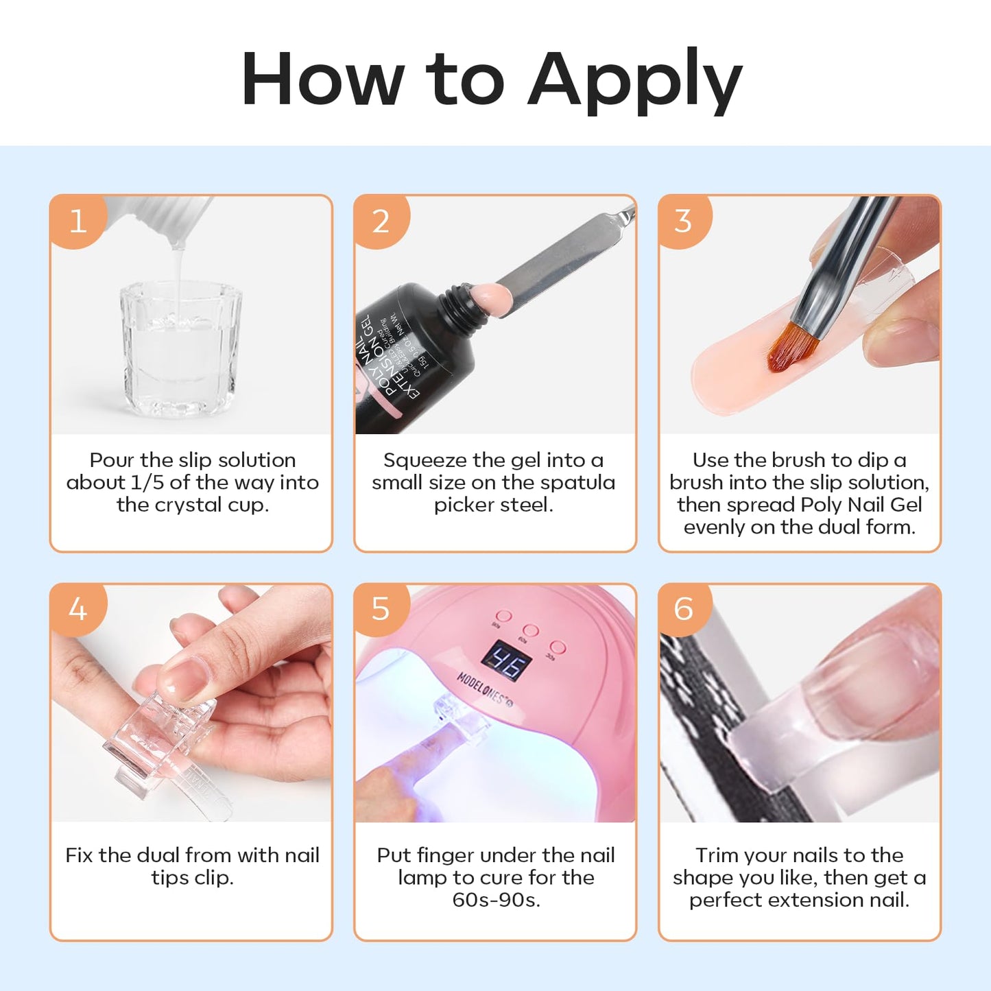 Modelones Slip Solution for Poly Gel – 2.8oz Anti-Stick Liquid with 120 Dual Nail Forms Kit