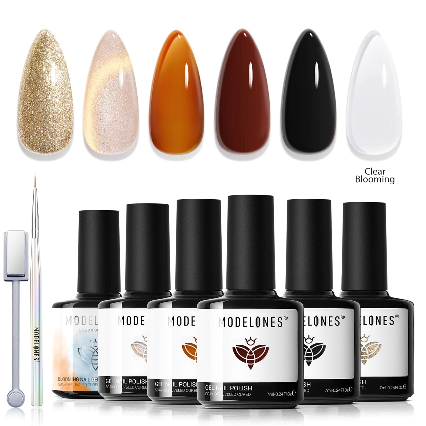 Modelones Gel Nail Polish Set – 6 Colors, Magnet & Liner Pen (Leopard Theme)