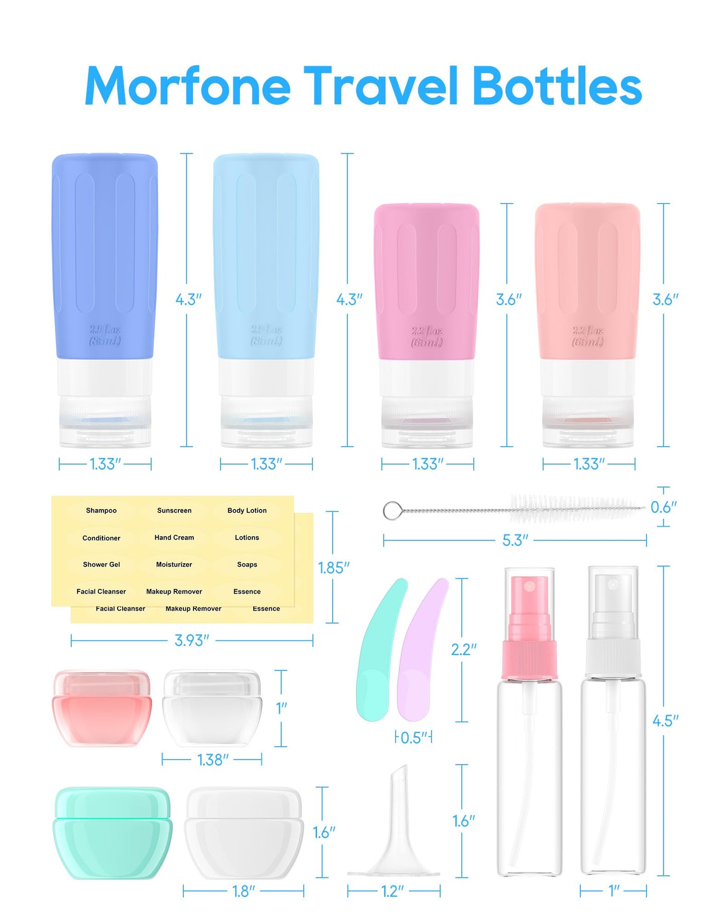 Morfone 16 Pack Travel Bottles Set – TSA-Approved Silicone Containers, Leak-Proof & Reusable