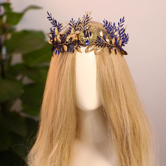 MOSTORY Blue Woodland Elf Crown - Forest Floral Tiara for Women | Renaissance Faire, Halloween & Cosplay