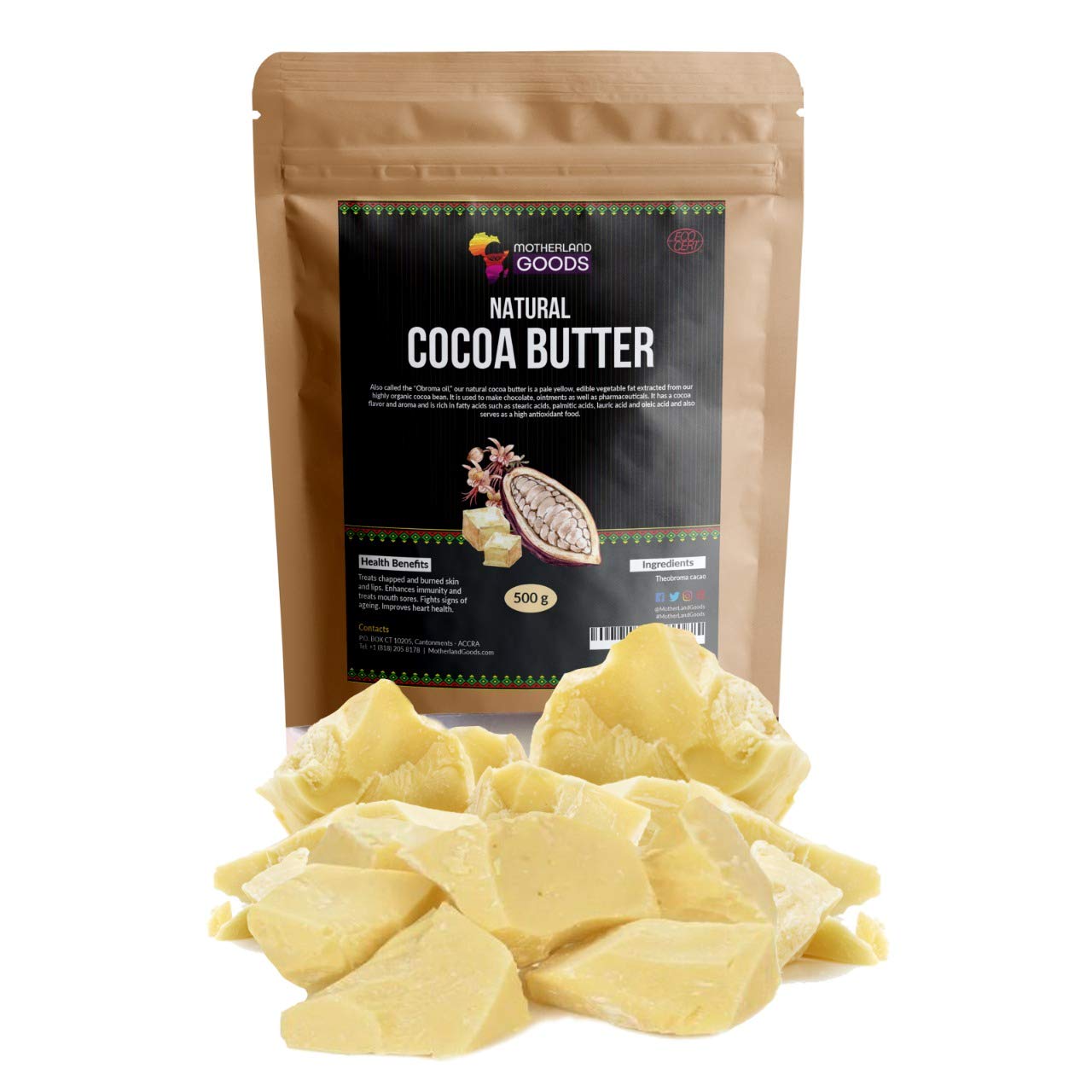 Motherland Goods Natural Cocoa Butter Chunks – 5 lb Unrefined Raw Body Butter for DIY Skincare | From Ghana, West Africa