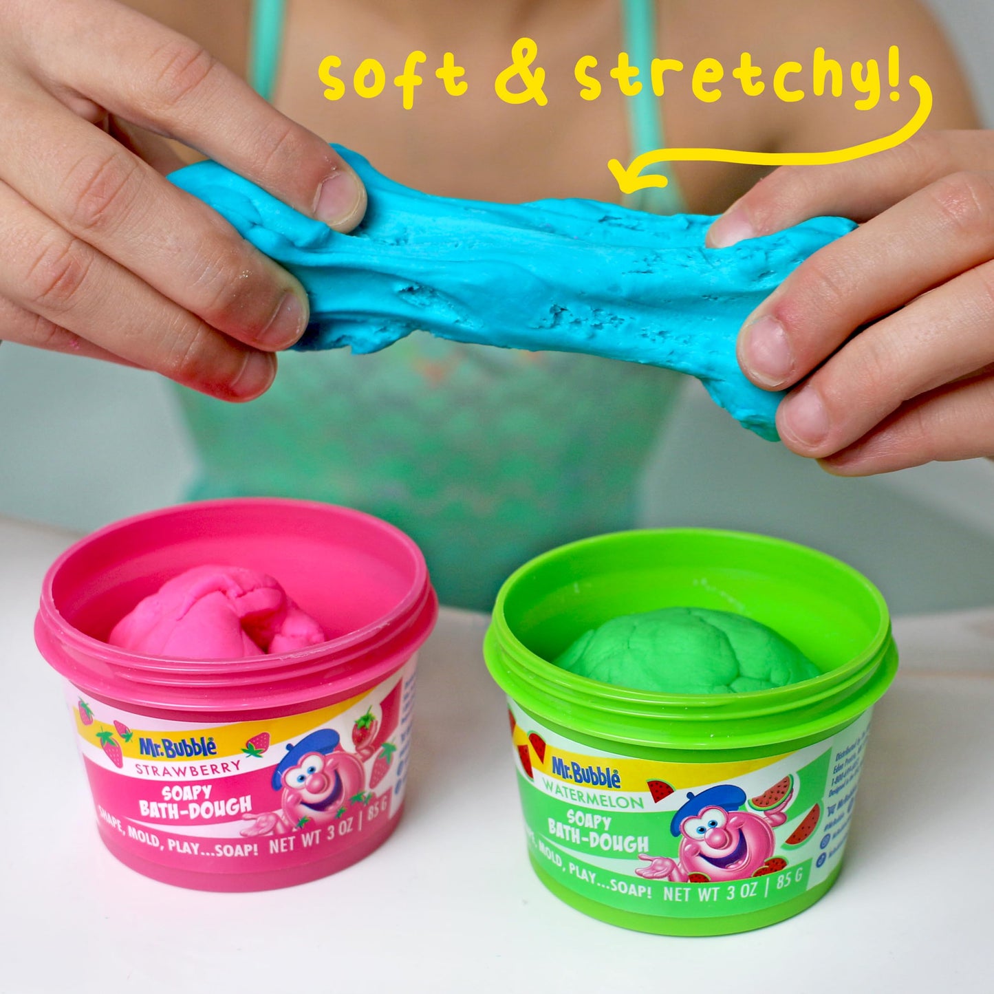 Mr. Bubble Soapy Bath Dough — 6-Pack with 3 Colors & Scents (Strawberry, Watermelon, Blueberry)