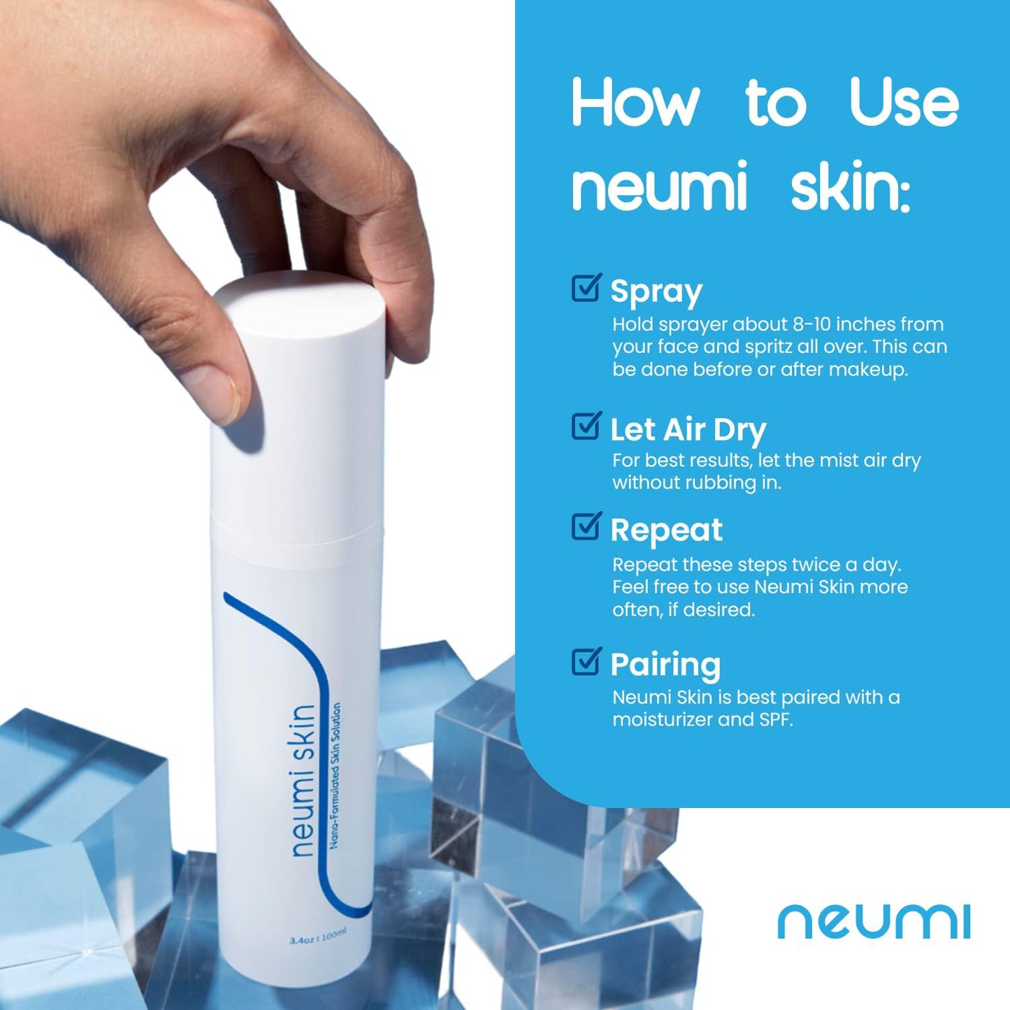 Neumi Skin Facial Spray 3.4 oz – Nano-Formulated with Glutathione, Collagen & Hyaluronic Acid