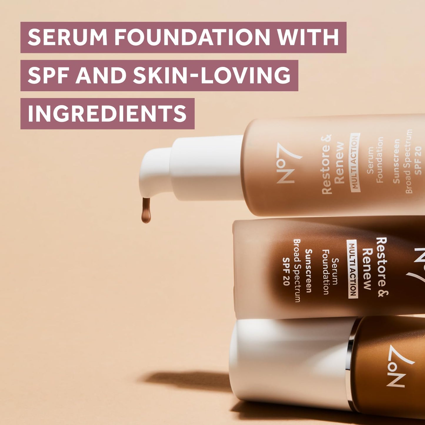No7 Restore & Renew Multi Action Serum Foundation - Warm Beige | SPF 20, Medium Coverage