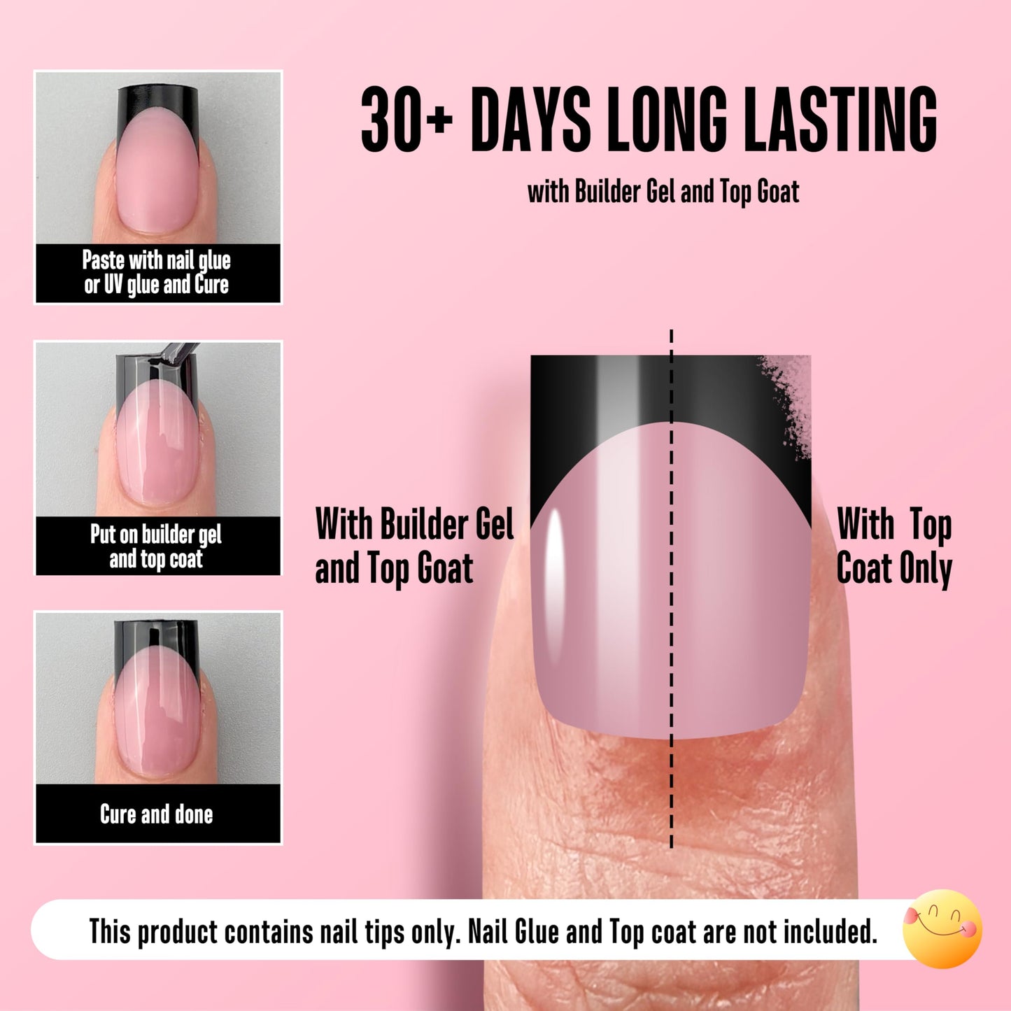 NOVO OVO Short Sharp Square Nail Tips Berry Pink – 240 pcs, 15 Sizes, Soft Gel Full Cover with Builder Gel & Top Coat