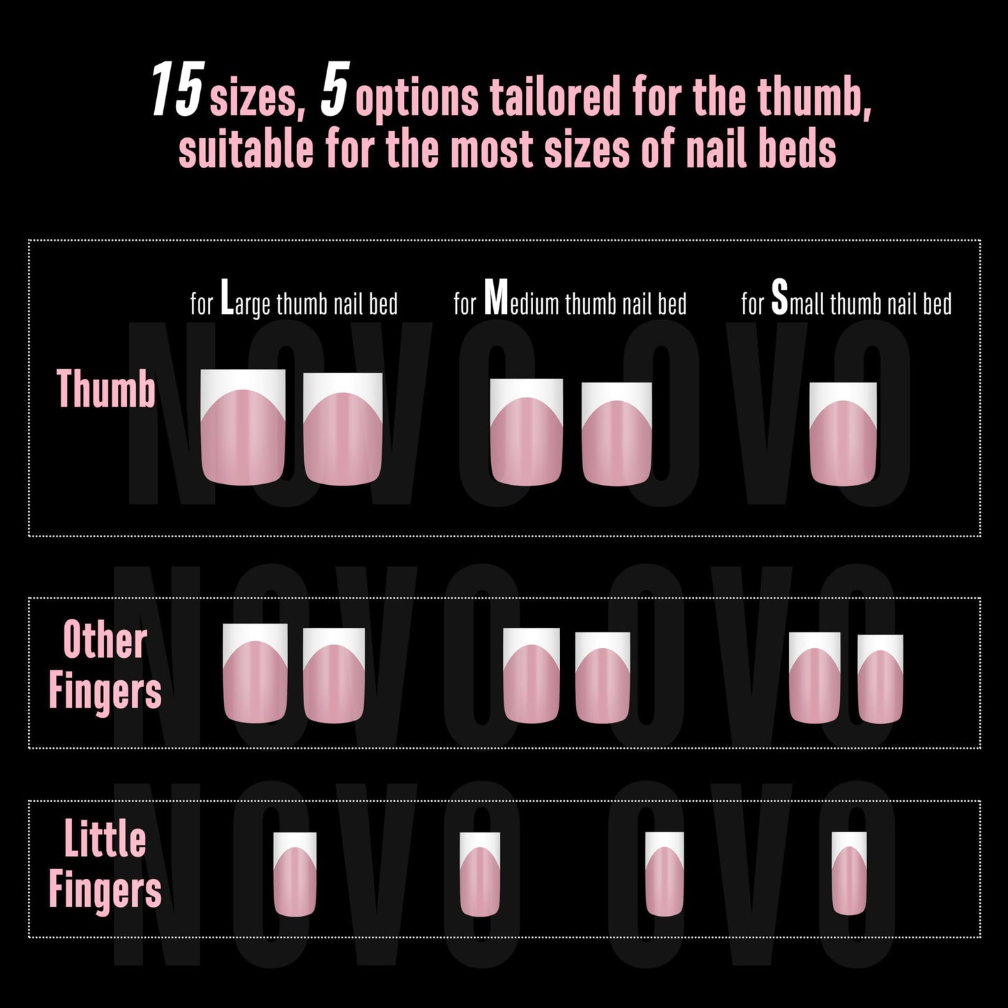 NOVO OVO Short Sharp Square White French Tip Nail Tips Berry Pink – 240 pcs, 15 Sizes