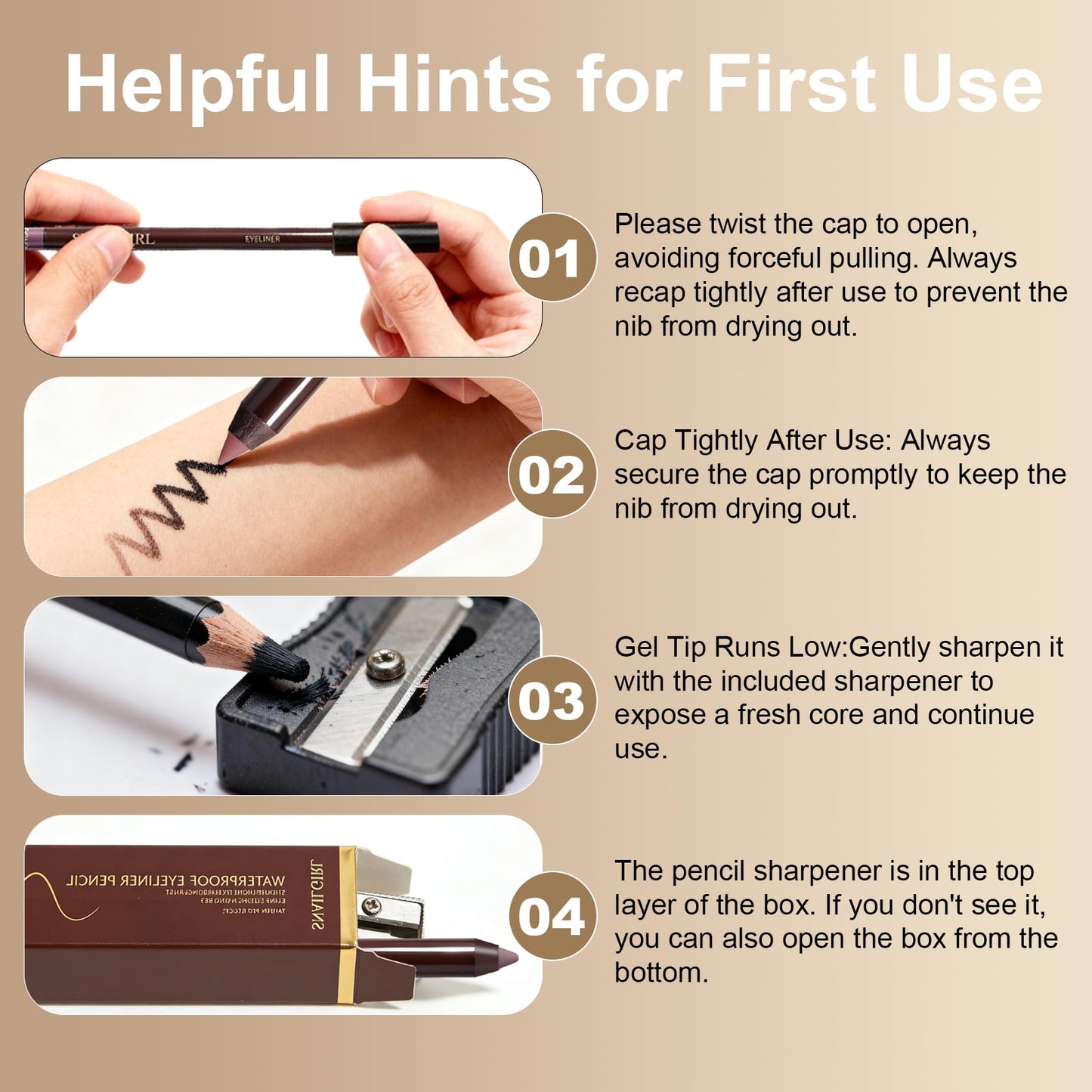 Okerker Plum Gel Eyeliner Pencil 2-Pack – Waterproof, Smudge-Proof, Built-in Sharpener