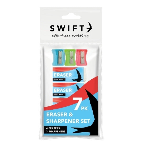 Premium 7Piece Eraser and Sharpener Set for Home School Office