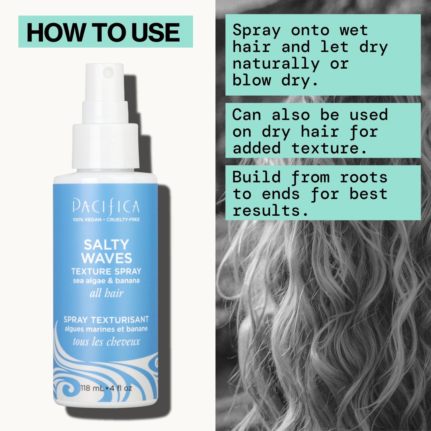 Pacifica Salty Waves Texture Sea Salt Spray | Beachy Hair, Banana Scent, Vegan & Cruelty-Free