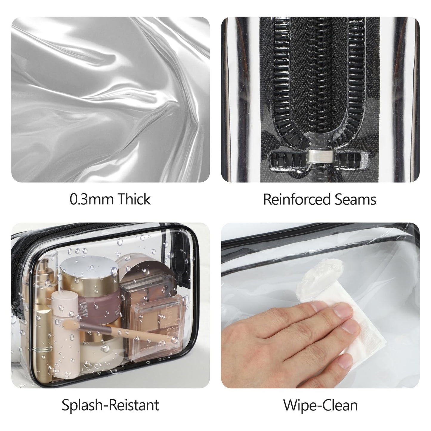 PACKISM TSA-Approved Clear Toiletry Bag 3-Pack – Medium Quart Size, 7.5 x 2.2 x 5.5 in