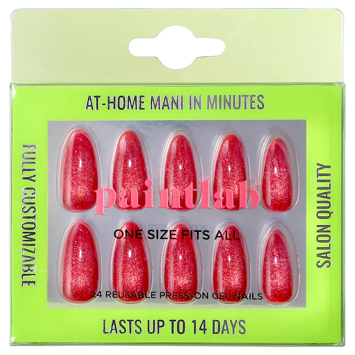 PaintLab Press-On Nails Kit – Red Rose Almond, 24-Piece Set