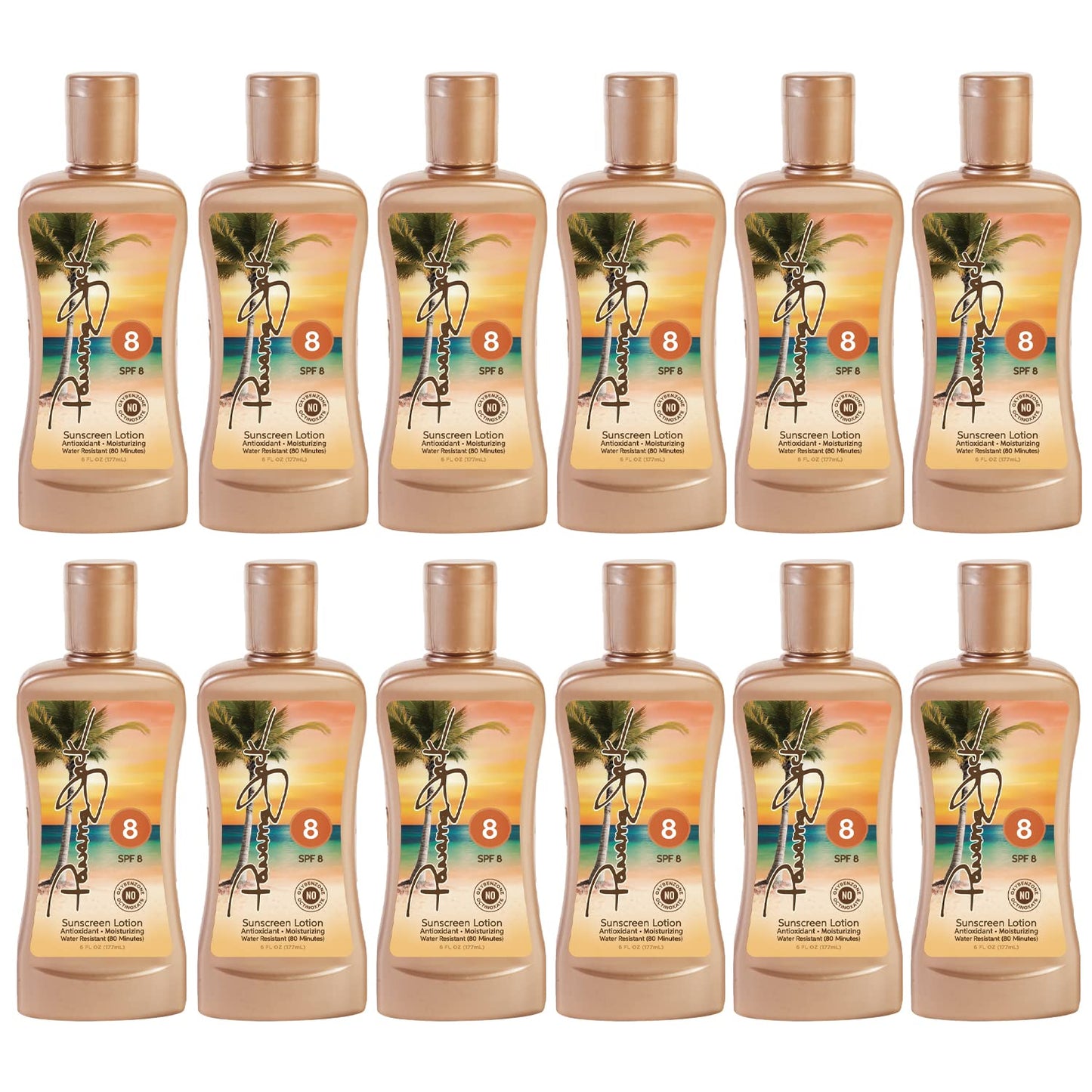 Panama Jack Sunscreen Tanning Lotion SPF 8 – 6 oz Bottles, Pack of 6, Cruelty-Free & Reef-Friendly