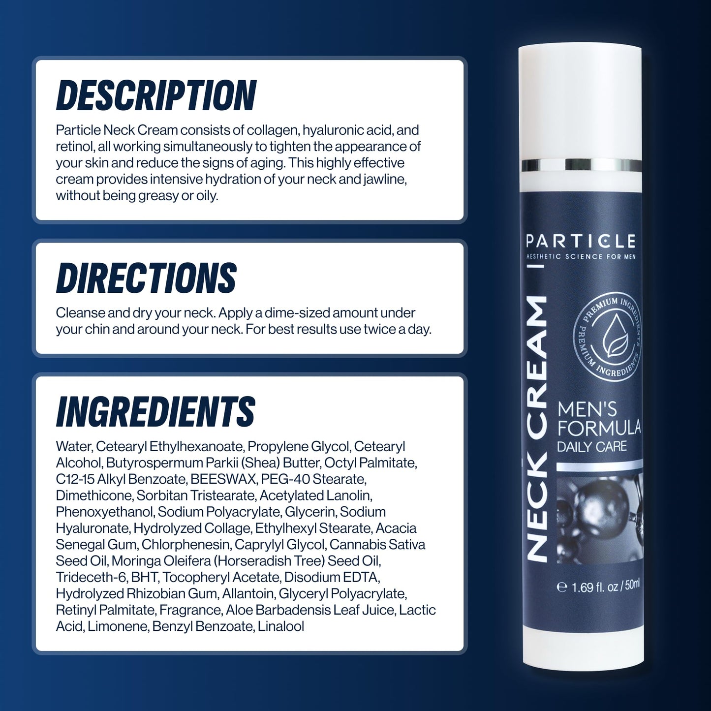 Particle Neck Cream for Men – Hydrating Neck Care with Collagen, Hyaluronic Acid, Retinol (1.7 fl oz)