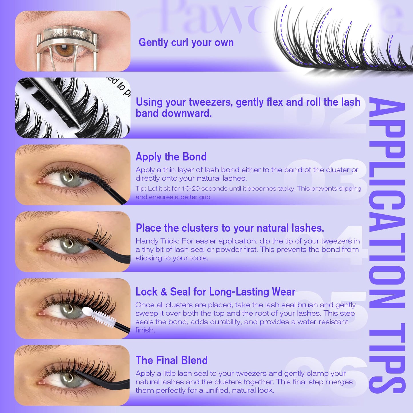 Pawotence Misha Lash Clusters Kit 10-18mm | 144pcs Wet Look Lashes + Bond & Seal