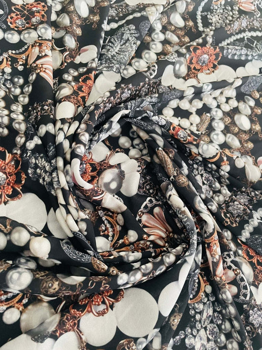 Black Jewelry Fabric with Pearl Pattern for Elegant Accessories Sold by Metre