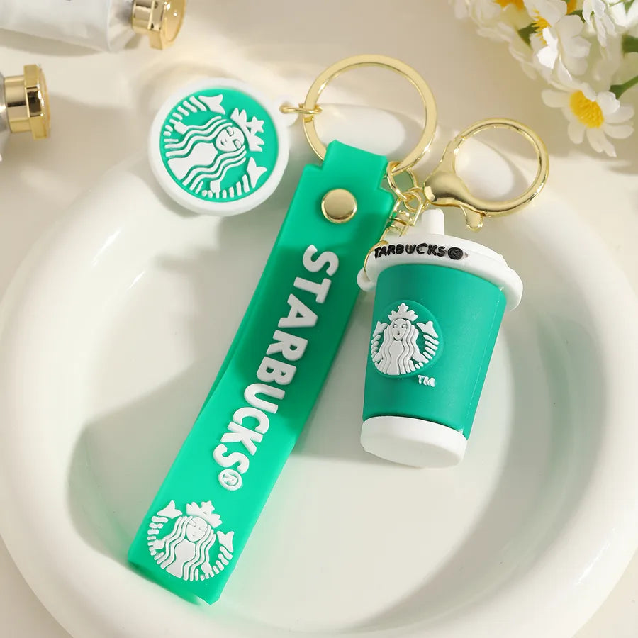 1 Piece IG Style Cute Simple Style coffee brand Coffee Cup Alloy soft glue Inlay PVC Soft Rubber Imitation Gold Lobster Trigger Clasp Closure Keychain