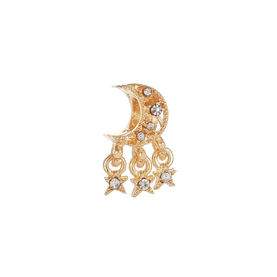 1 Piece 1.8*0.79cm Alloy Rhinestones Star Moon Pendant Beads