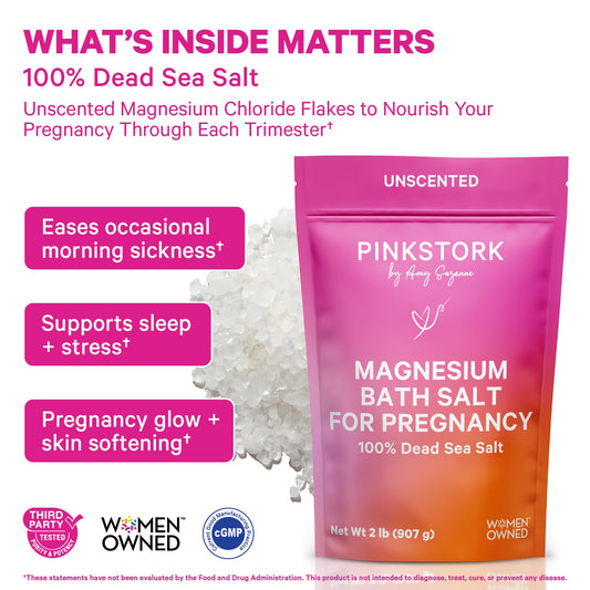 Pink Stork Pregnancy Bath Soak – Unscented Dead Sea Magnesium Flakes (2 lb)