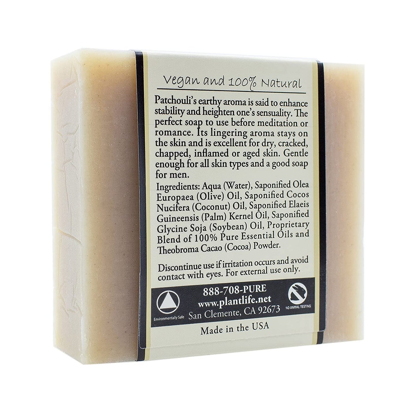 Plantlife Patchouli 3-Pack Bar Soap | Moisturizing, Hand-Crafted, Plant-Based | Made in California