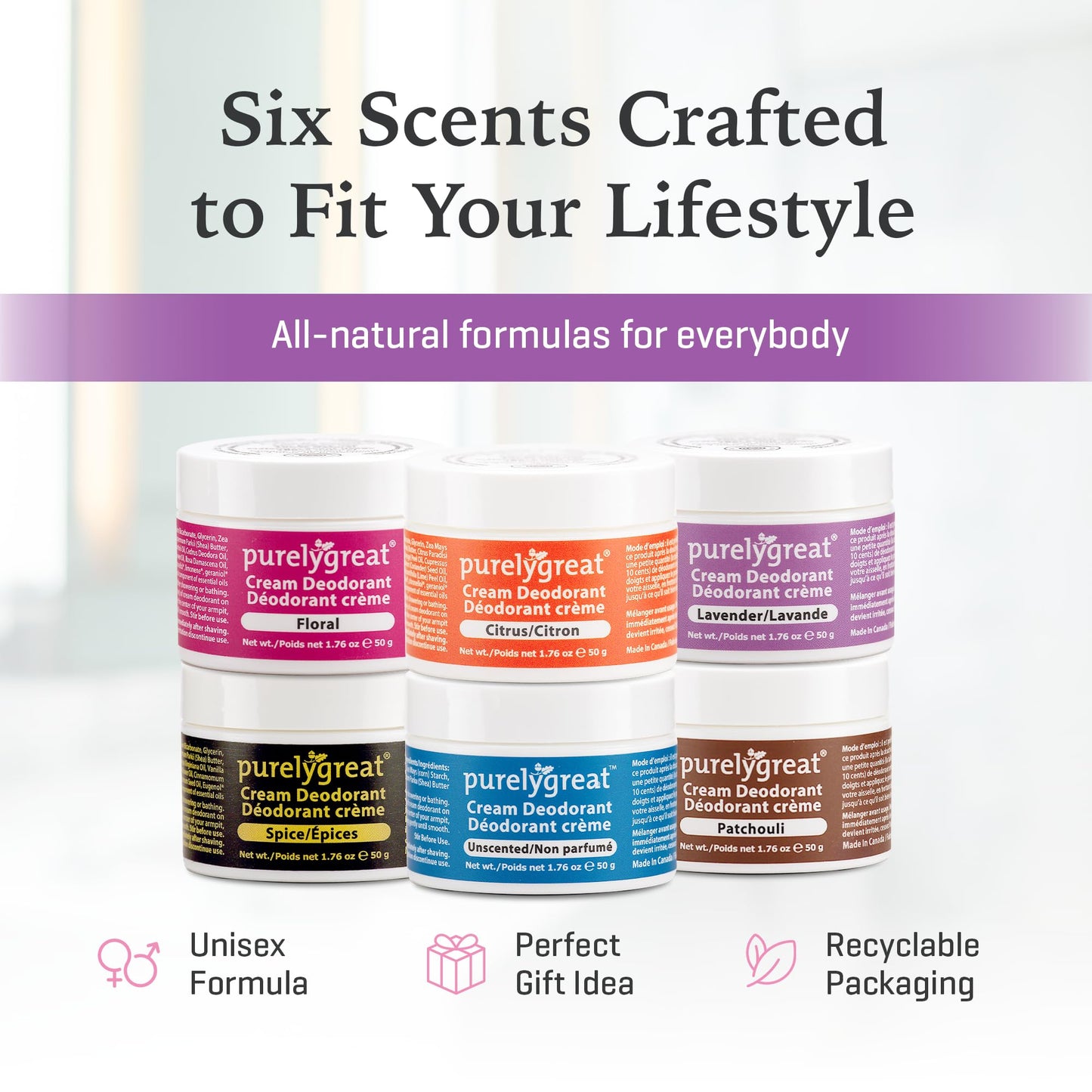 Purelygreat Lavender Scented Cream Deodorant – Natural, Chemical-Free Hygiene for Women & Men (1.76 oz / 50 g)