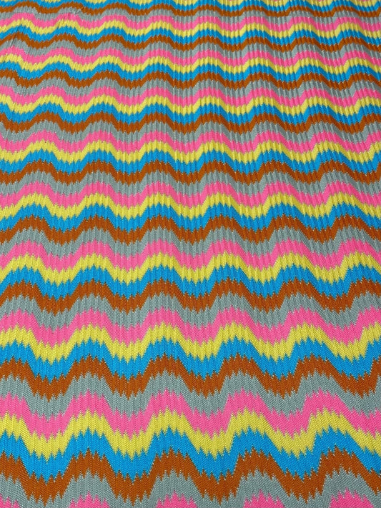 Rainbow Wave Mesh Knit Fabric by the Metrte