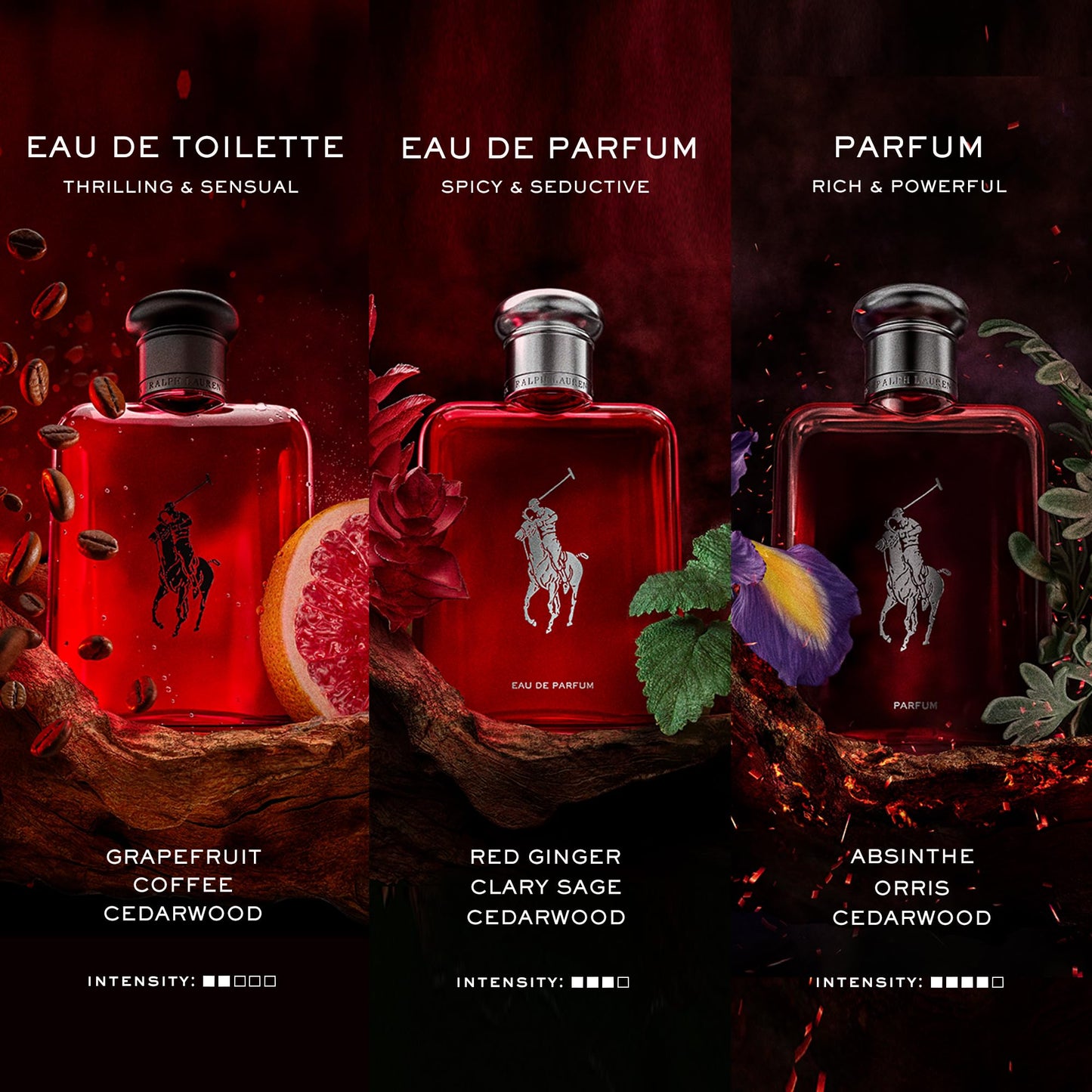 Ralph Lauren Fragrances Polo Red EDT Set for Men - Woody & Spicy with Grapefruit & Redwood | Full Size + Travel Size + Grooming Essentials