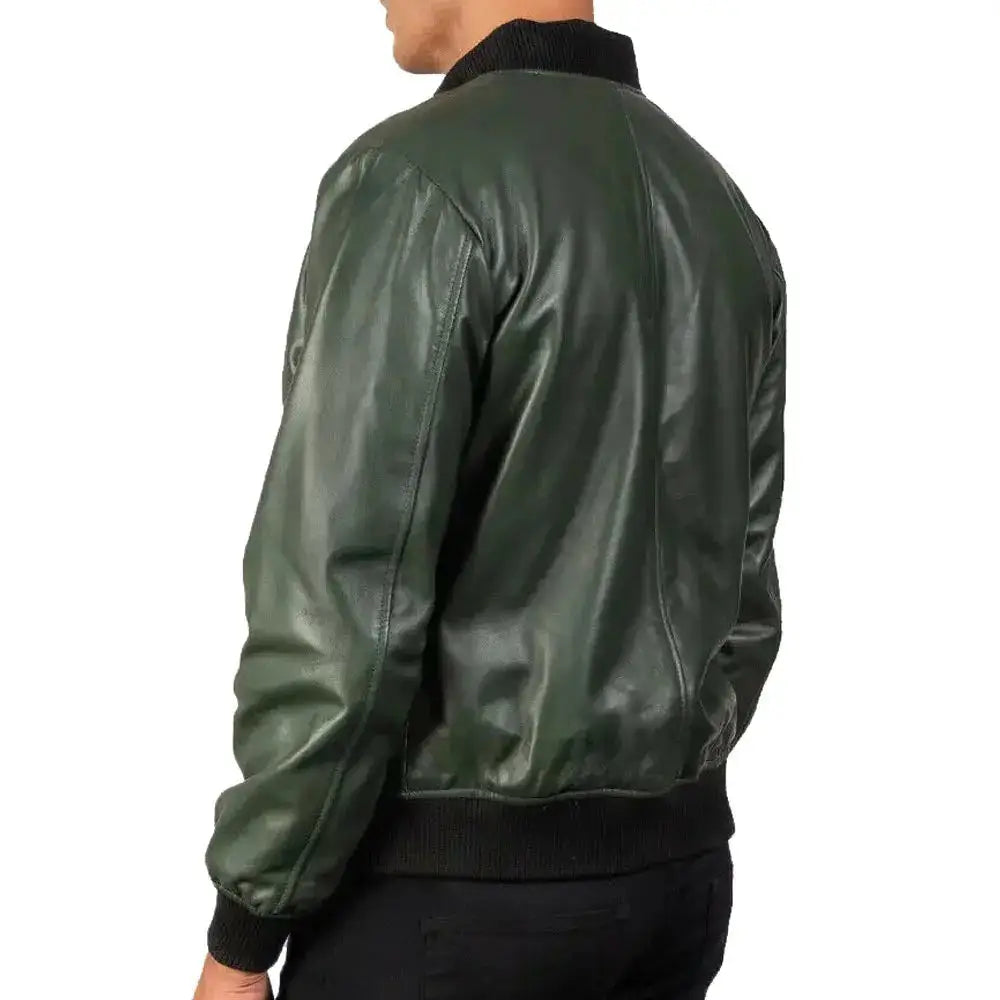 Men’s Green Leather Motorcycle Bomber Jacket