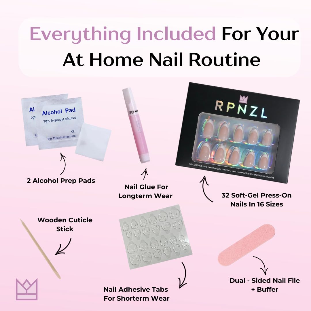 RPNZL Press On Nails Cappuccino – Ombre French Tip, UV Finish, 32 Nails Kit